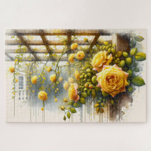 Yellow Roses Waterverf Tuin Metalen Print Legpuzzel