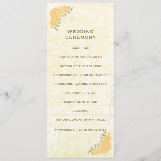  Yellow Roses Wedding Ceremonie Programma Kaart (Achterkant)