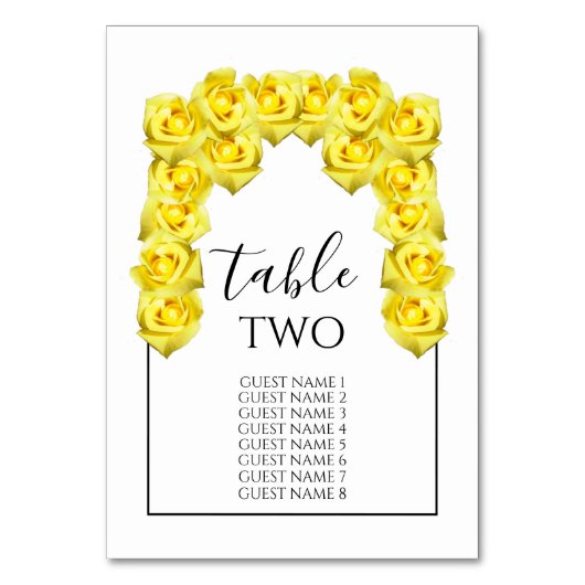 Yellow Roses Wedding Guest Names Kaart (Voorkant)
