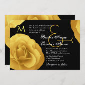 Yellow Roses Wedding Invitation Metallic Kaart (Voorkant / Achterkant)