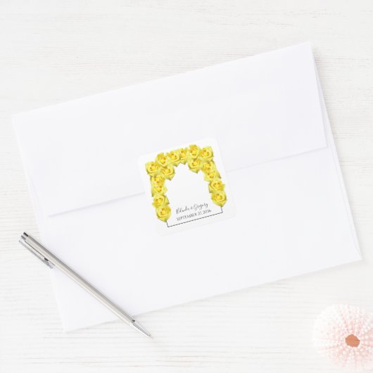 Yellow Roses Wedding Vierkante Sticker (Envelop)