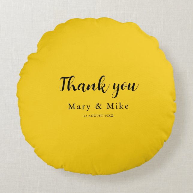 Yellow Round Pillow with Thank You Text Rond Kussen (Voorkant)