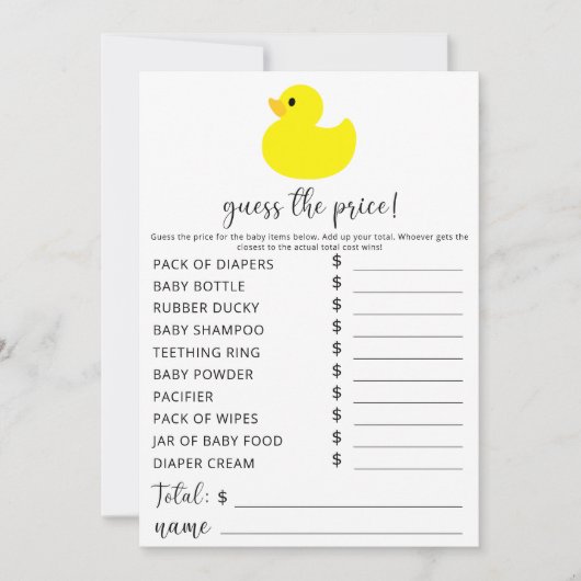 Yellow Rubber Duck - Raad de prijs spel Kaart (Voorkant)