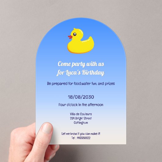 Yellow Rubber Duck - Verjaardagsfeestje Acryl Uitnodigingen (Insitu (Draagbaar))