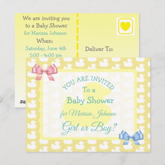 Yellow Rubber Duckie Baby'Shower Invitation Briefkaart (Voorkant / Achterkant)