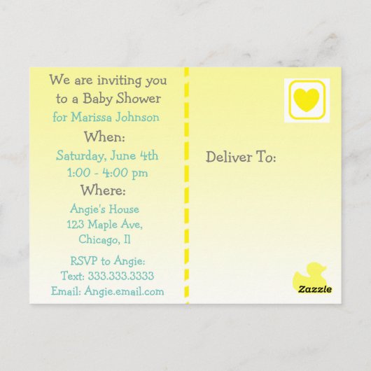 Yellow Rubber Duckie Baby'Shower Invitation Briefkaart (Achterkant)