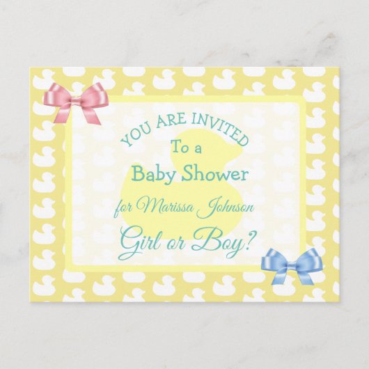 Yellow Rubber Duckie Baby'Shower Invitation Briefkaart (Voorkant)