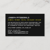 Yellow Rubbish Skip, Skip/Dumpster Company Visitekaartje (Achterkant)