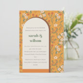 Yellow Rust Groovy Retro Arch Flora Couples Shower Kaart (Staand voorkant)