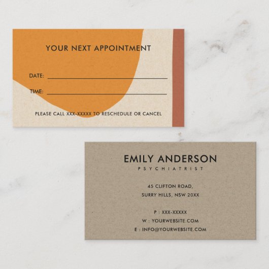 YELLOW RUST MODERN KRAFT ABSTRACTE KUNST AFSPRAAK VISITEKAARTJE (Voorkant / Achterkant)