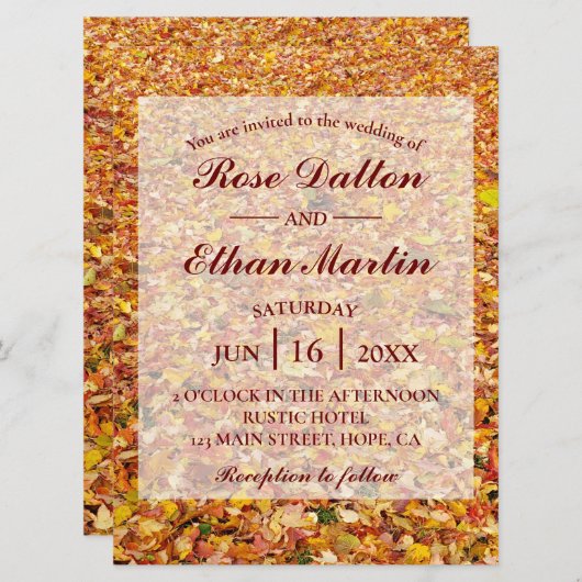Yellow Rustic Autumn Wedding Invitations Kaart (Voorkant / Achterkant)