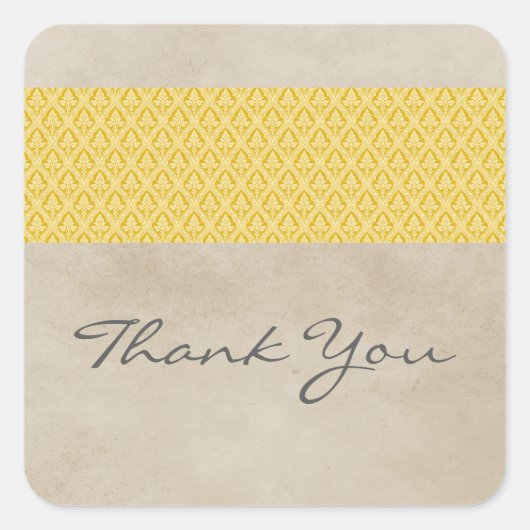 Yellow Rustic Damask Dank je Stickers (Voorkant)