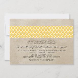 Yellow Rustic Quatrefoil Wedding Invite Kaart