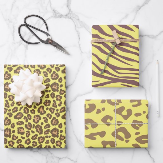 Yellow Safari Animal Leopard Cheetah Print Inpakpapier Vel (Voorkant)