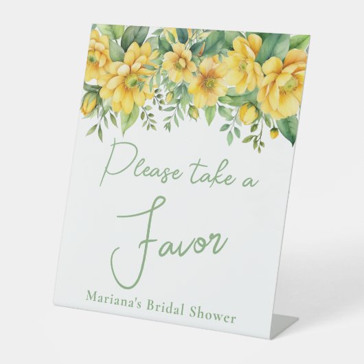 Yellow Sage Floral Vrijgezellenfeest Favoriet Reclamebord Met Voetstuk (Voorkant)