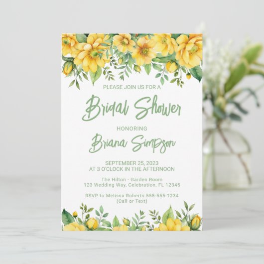 Yellow Sage Green Floral Bridal Shower  Kaart (Staand voorkant)