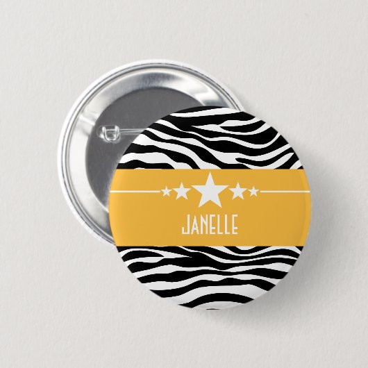 Yellow Sassy Star Zebra Button (Voorkant /achterkant)