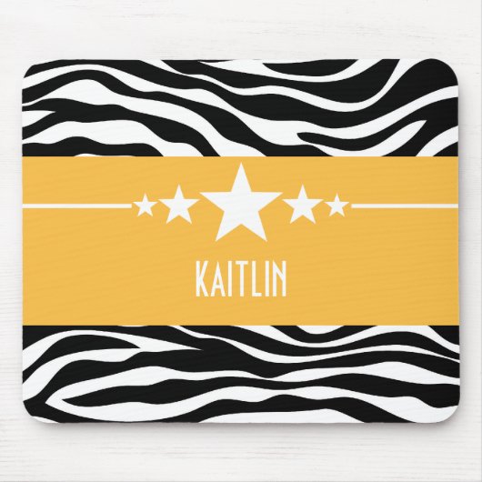 Yellow Sassy Star Zebra Mousepad Muismat (Voorkant)