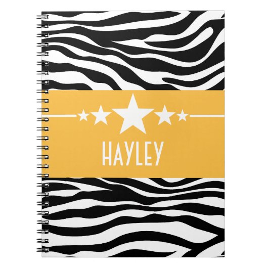 Yellow Sassy Star Zebra Notitieboek (Voorkant)