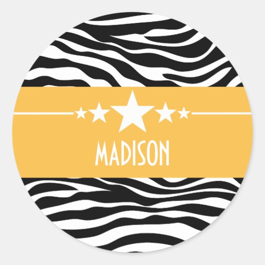 Yellow Sassy Star-Zebra Ronde Sticker (Voorkant)