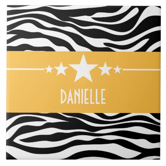 Yellow Sassy Star Zebra Tegel Tegeltje (Voorkant)