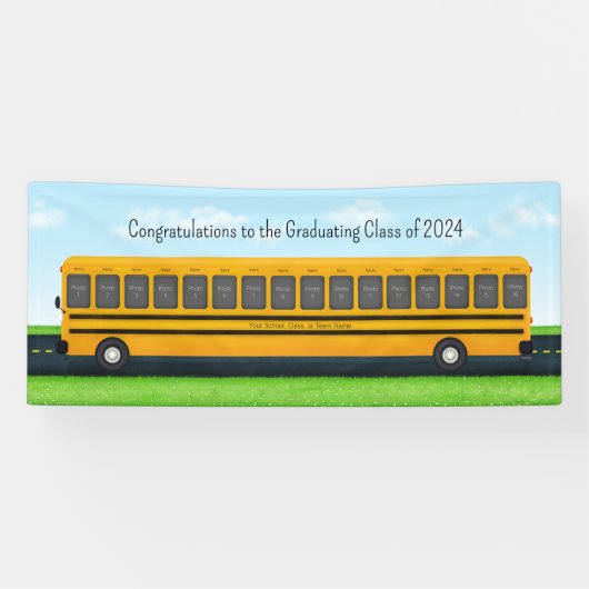 Yellow School Bus 16 Foto Custom Graduation Party Spandoek (Horizontaal)
