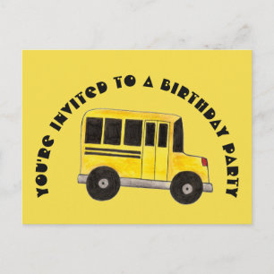 Yellow School Bus Birthday Party Invitation Uitnodiging Briefkaart