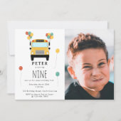 Yellow School Bus Kids Birthday Party Custom Photo Kaart (Voorkant)