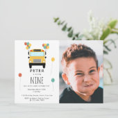 Yellow School Bus Kids Birthday Party Custom Photo Kaart (Staand voorkant)