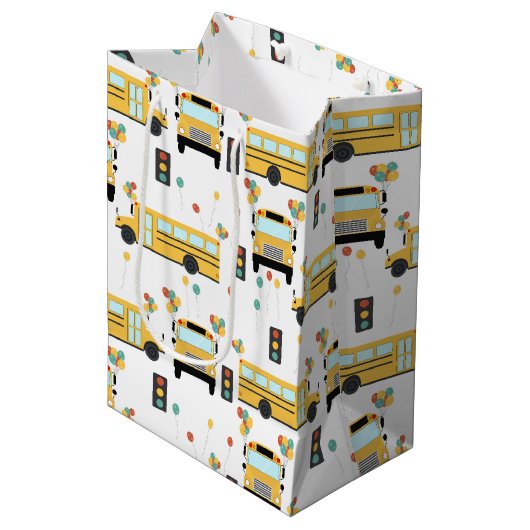 Yellow School Bus Kids Birthday Party Medium Cadeauzakje (Voorkant Gekanteld)