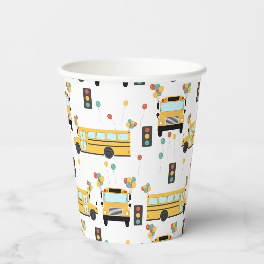 Yellow School Bus Kids Birthday Party Papieren Bekers (Achterkant)