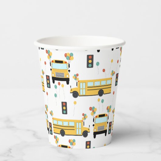 Yellow School Bus Kids Birthday Party Papieren Bekers (Voorkant)