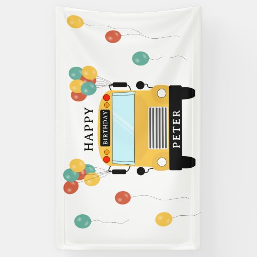 Yellow School Bus Kids Birthday Party Spandoek (Verticaal)