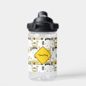 Yellow School Bus Party Kids Custom Name Waterfles (Achterkant)