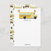 Yellow School Bus Party Kinder naam Bedankkaart (Voorkant / Achterkant)
