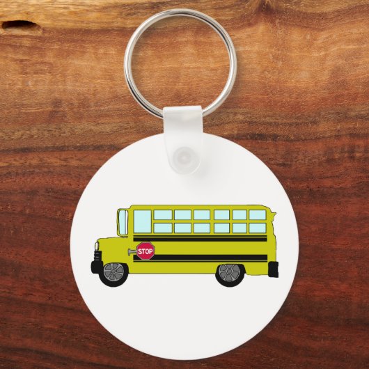 Yellow School Bus with Stop Sign Sleutelhanger (Voorkant)