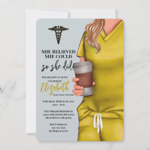 Yellow Scrubs Nursing School Afstuderen Uitnodigin Kaart