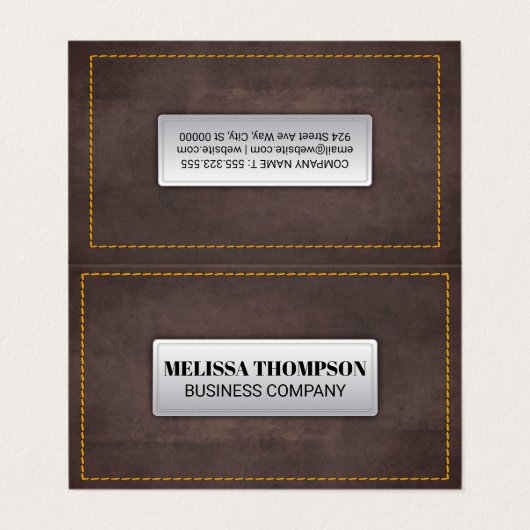 Yellow Seems | Bruin lederen textiel Visitekaartje (Buitenkant ongevouwen)