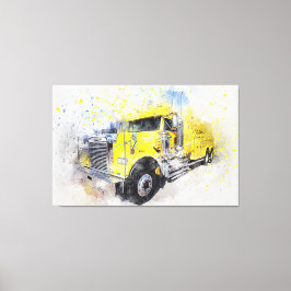 Yellow Semi Tow Truck Canvas Afdruk