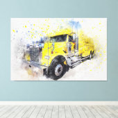 Yellow Semi Tow Truck Canvas Afdruk (Insitu (Houten vloer))