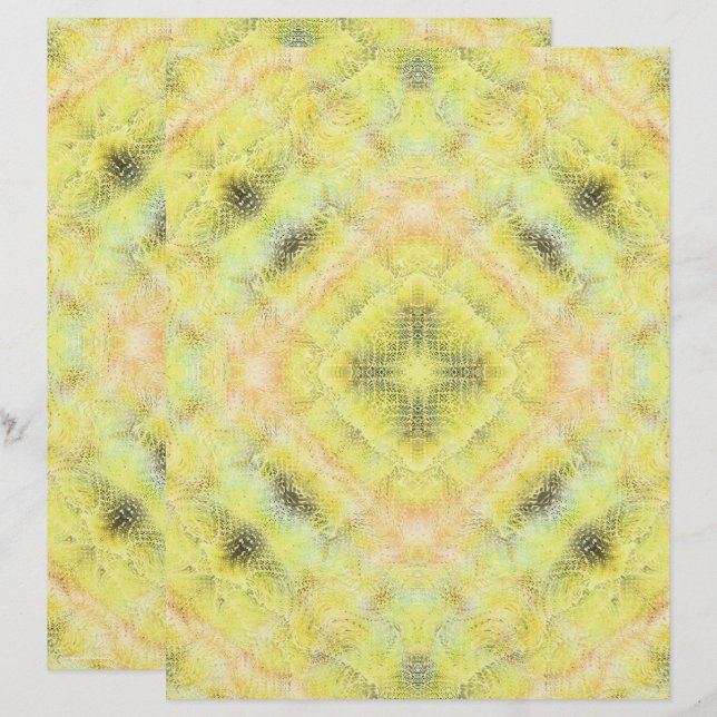Yellow Serene Gardens Scrapbook Paper 2-Sided Page (Voorkant / Achterkant)