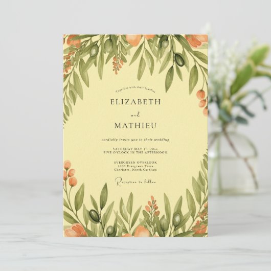 Yellow Serene Mediterranean Wedding Kaart (Staand voorkant)