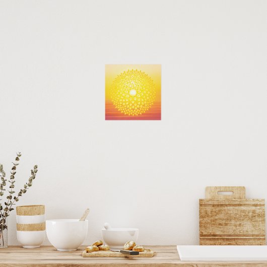 Yellow Shining Sun Mandala Sunset Poster (Keuken)