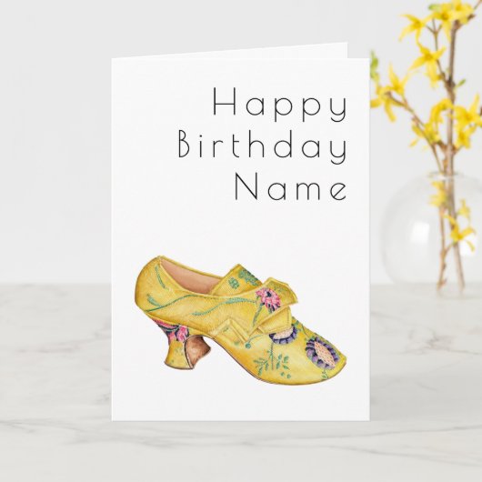 Yellow Shoe Art Deco Birthday Card Kaart (Gele Bloem)