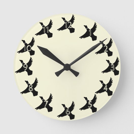 Yellow Silhouette Flying Duck Ronde Klok (Voorkant)
