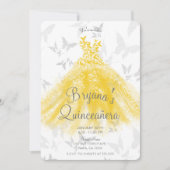 Yellow Silver Butterfly Dance Quinceañera Kaart (Voorkant)