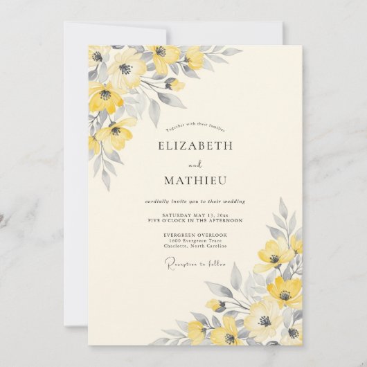 Yellow Silver Dainty Spring Wedding Kaart (Voorkant)