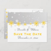 Yellow Silver Grey snewflake bruiloft Bespaar de d Aankondigingskaart (Voorkant / Achterkant)