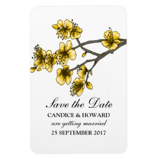 Yellow Simple Cherry Blossom Save the Date Magneet