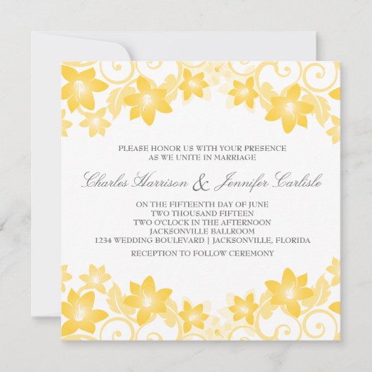 Yellow Simple Floral Wedding Invite Kaart (Voorkant)